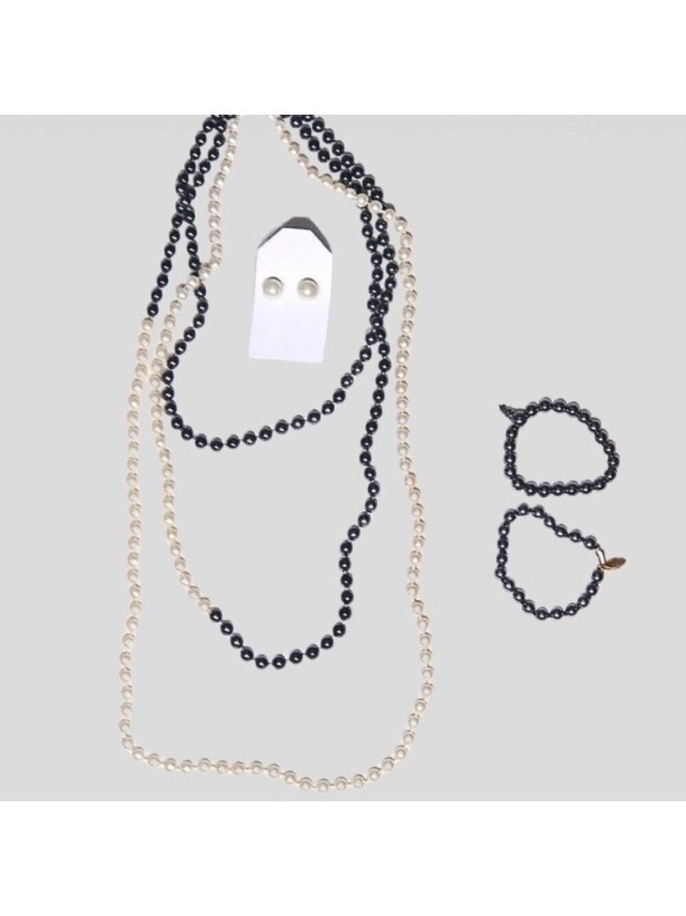 Vintage Pearl Beads Jewelry Set Necklace Earrings Bracelets